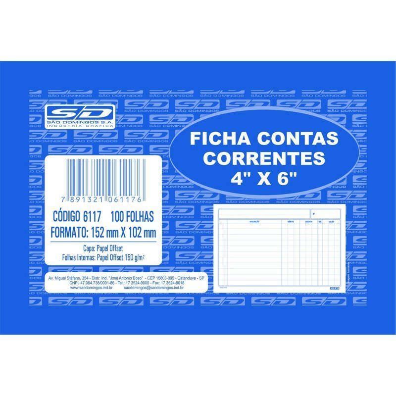 FICHA CONTA CORRENTE 4 X 6 BLOCO COM 100 FOLHAS - SÃO DOMINGOS Lojas Encopel