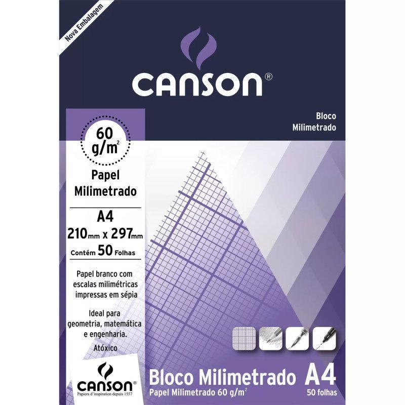 BLOCO DE PAPEL MILIMETRADO A4 60G/M² BRANCO - CANSON - 6667083 Lojas Encopel