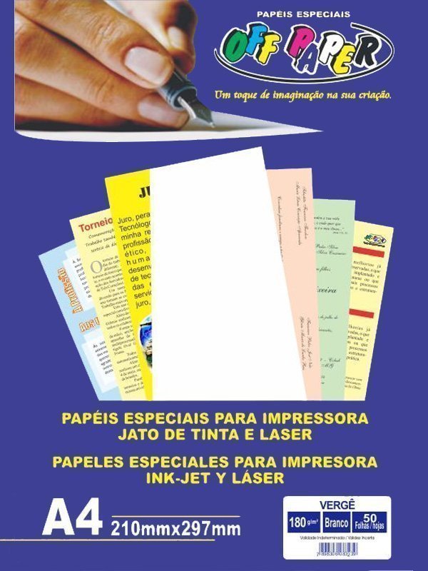 PAPEL VERGÊ 180G/M² BRANCO COM 50 FOLHAS - OFFPAPER  Lojas Encopel
