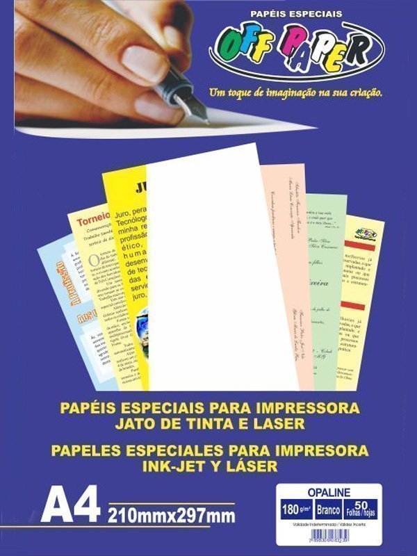 PAPEL OPALINE BRANCO 180G/M² A4 COM 50 FOLHAS - OFF PAPER Lojas Encopel