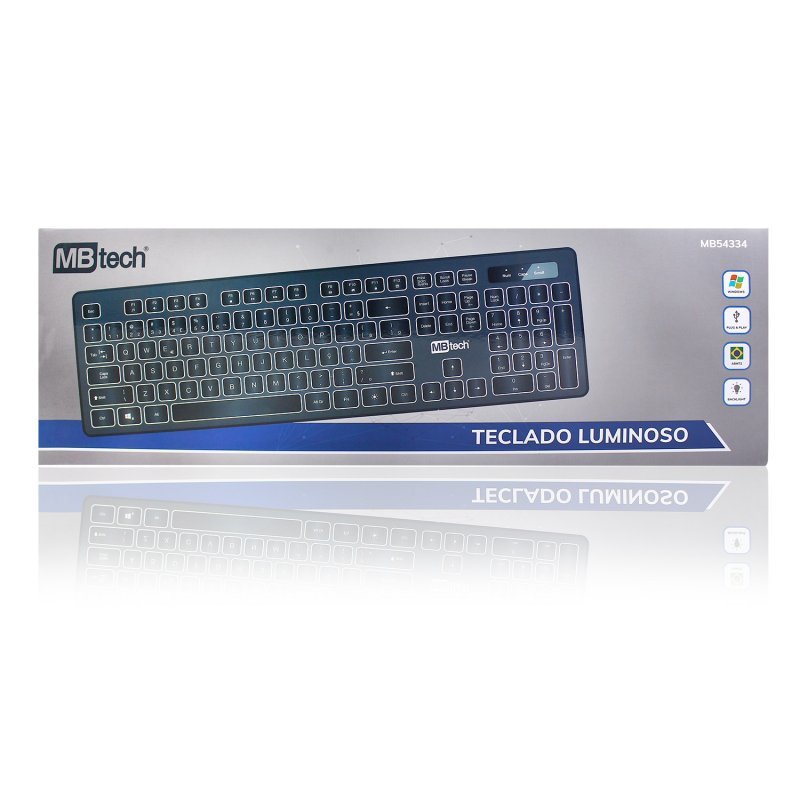 TECLADO RETROILUMINADO PRETO USB - MBTECH - MB54113 Lojas Encopel
