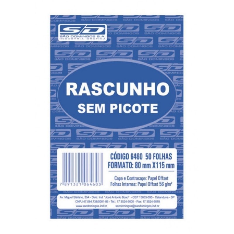 RASCUNHO SEM PICOTE 50 FOLHAS - SÃO DOMINGOS Lojas Encopel