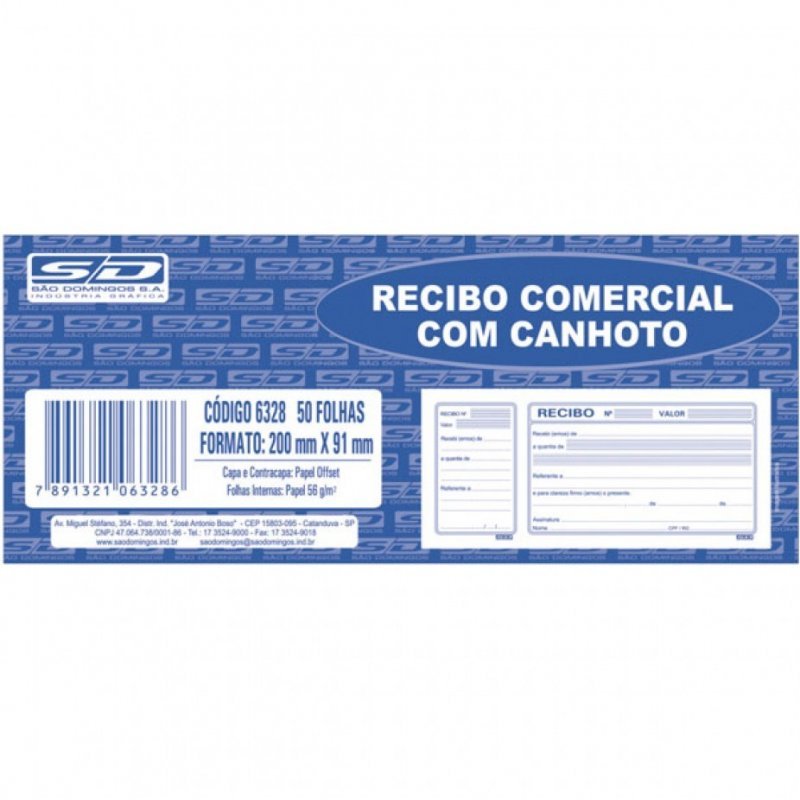 RECIBO COMERCIAL COM CANHOTO 50 FOLHAS - SÃO DOMINGOS - 6328 Lojas Encopel