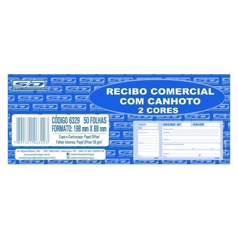 RECIBO COMERCIAL 2 CORES COM CANHOTO 50 FOLHAS - SÃO DOMINGOS - 6329 Lojas Encopel