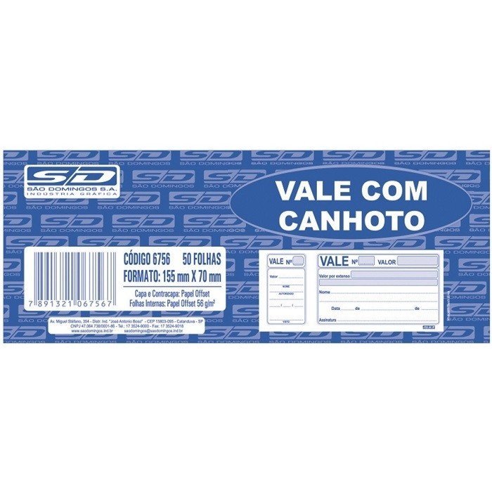 VALE COM CANHOTO 50 FOLHAS - SÃO DOMINGOS - 6756.1 Lojas Encopel