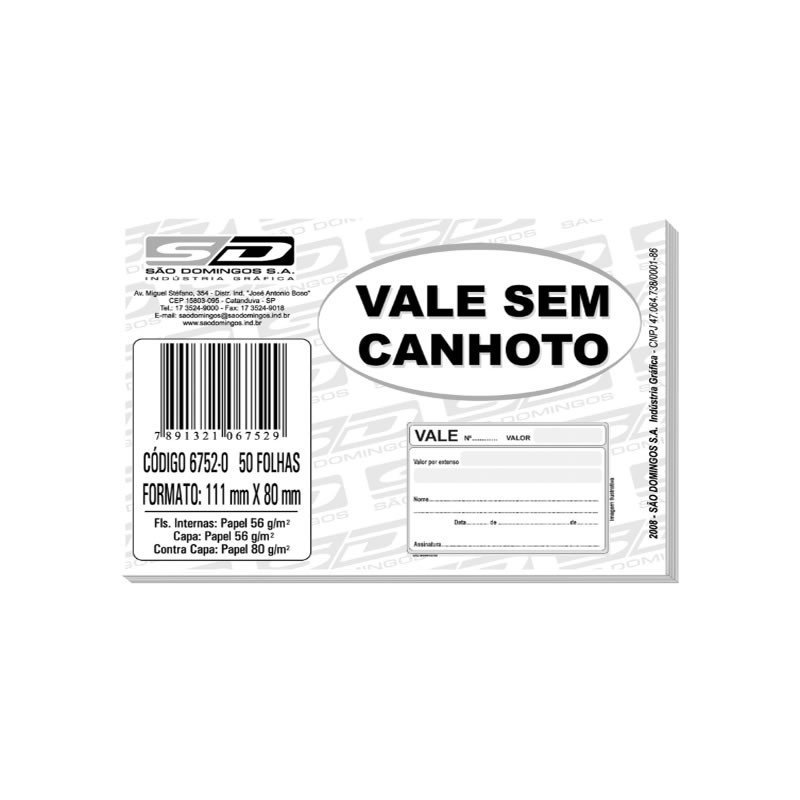 VALE SEM CANHOTO SIMPLES 50 FOLHAS - SÃO DOMINGOS - 6752.0 Lojas Encopel