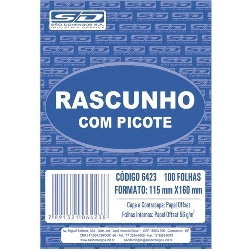 RASCUNHO COM PICOTE E GRAMPO 100 FOLHAS - SÃO DOMINGOS Lojas Encopel