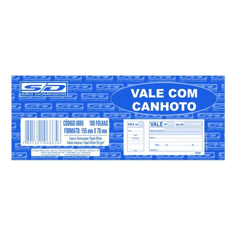 VALE COM CANHOTO 100 FOLHAS - SÃO DOMINGOS - 6865.0 Lojas Encopel