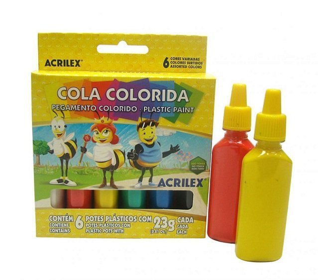 COLA COLORIDA 6 CORES 23G - ACRILEX - 026060000     Lojas Encopel